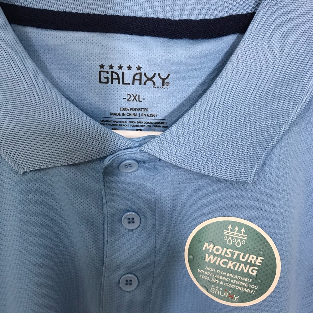 Galaxy Men’s Moisture Wicking Polyester Light Blue Polo 2XL NWT - Picture 3 of 5